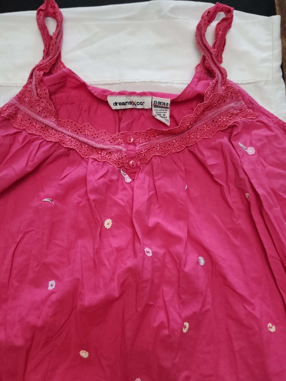 Dreams & Co Hot Pink Embroidered Floral Lace Trim Nightgown Plus 1X